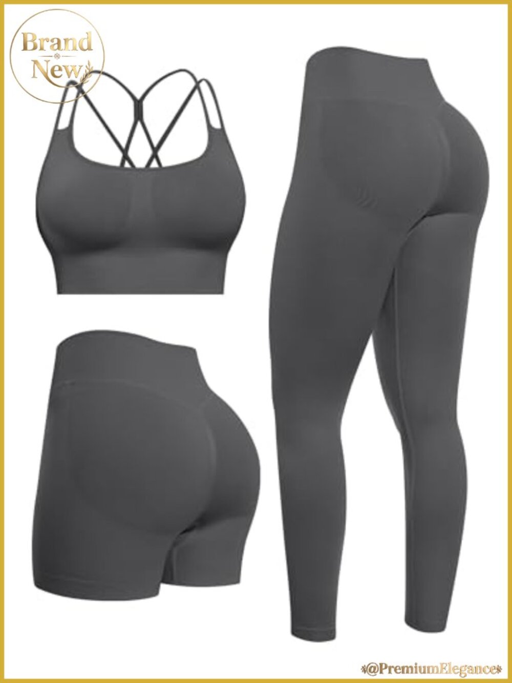 Women's Workout Set 3-Piece Seamless Leggings Shorts Sports Bra Activewear